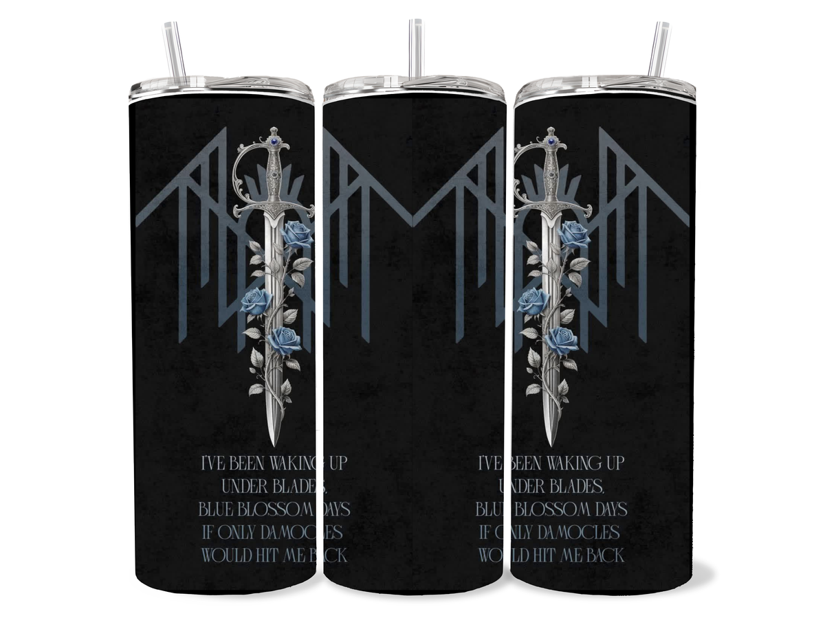 Sleep Token blue blossom gothic tumbler with blue roses and dark alternative artwork