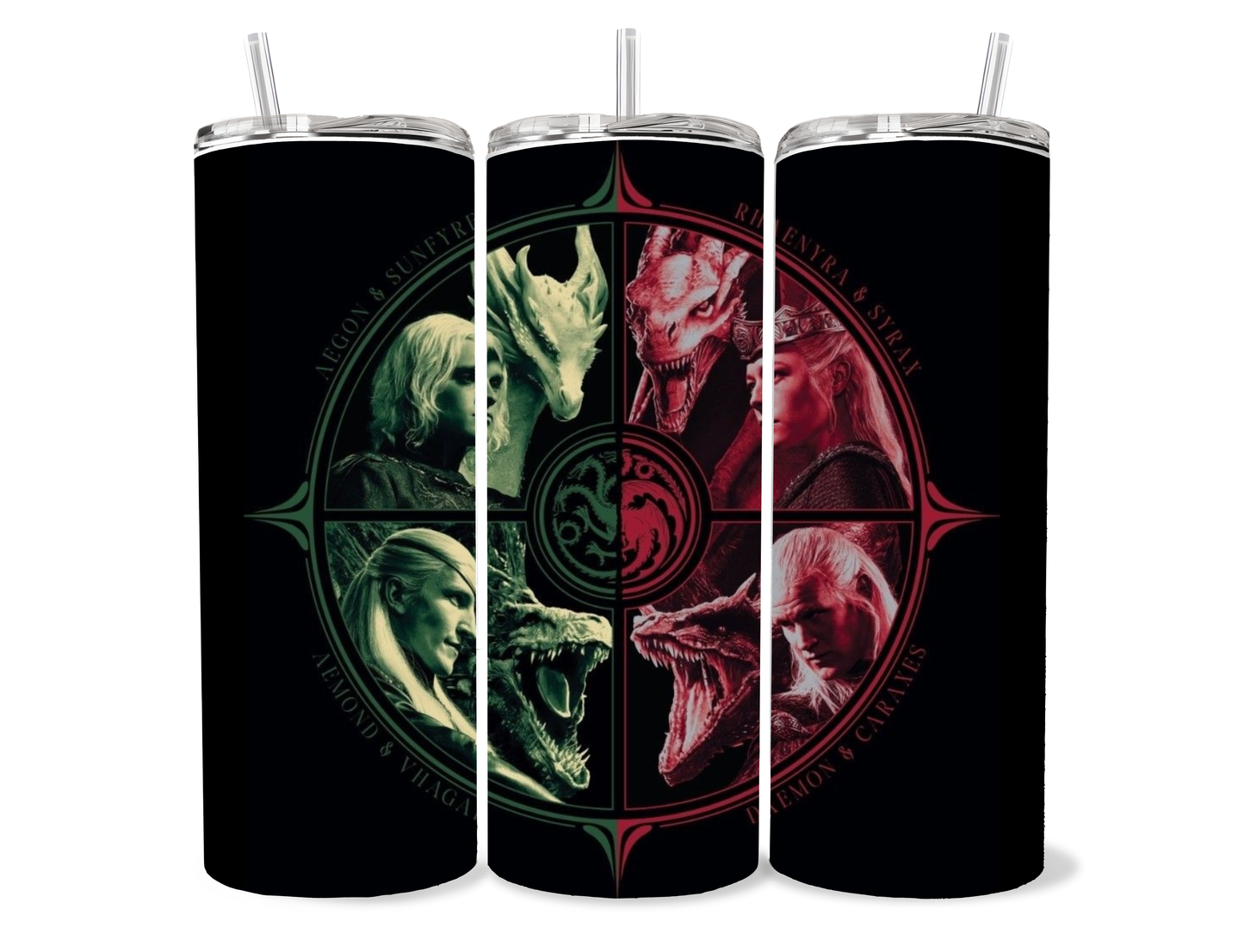 Dance of the Dragons Team Black vs Green 20oz Tumbler featuring fandom-inspired artwork