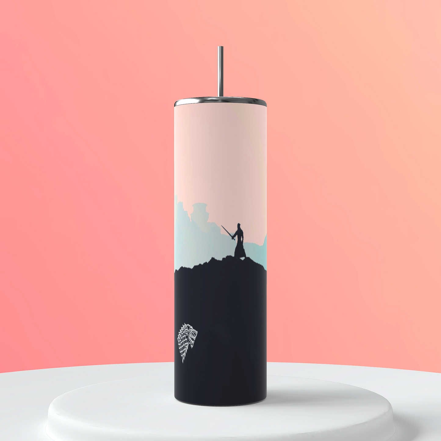 Game of Thrones Jon Snow Tumbler 20oz | White Wolf Cup | Fantasy Stark Aesthetic Drinkware featuring the design artwork