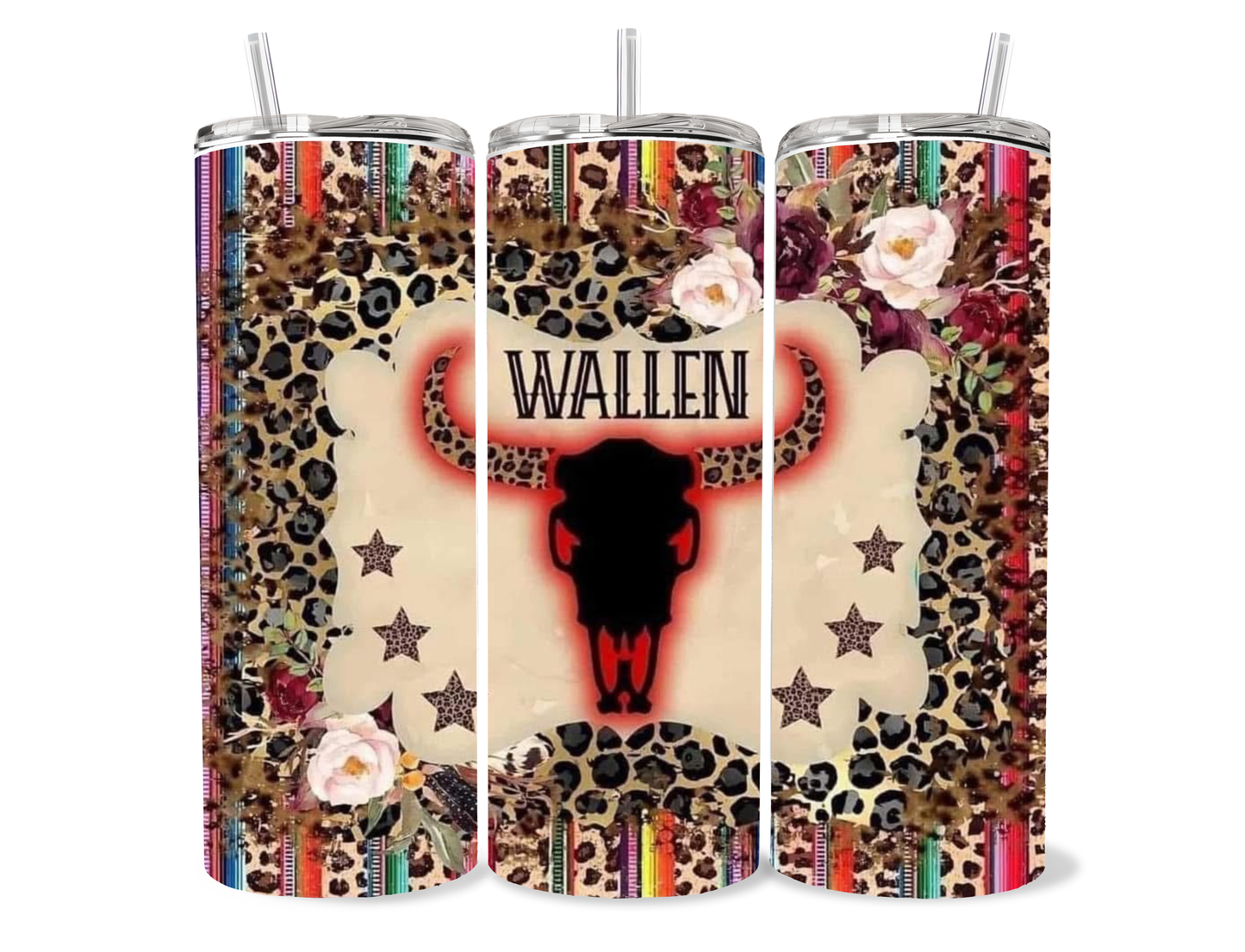 20oz Bright colored/ leopard print Morgan Wallen themed tumbler cup