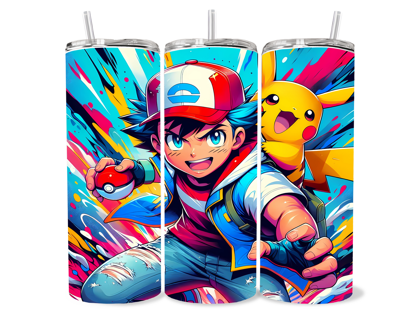 Electric Ash and Pikachu Pokemon buddy tumbler