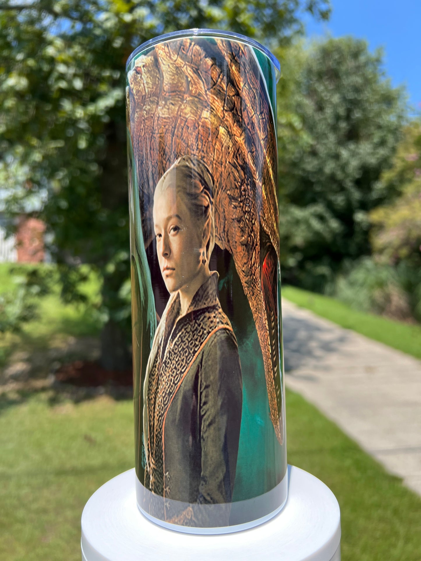 Daemon & Rhaenyra Targaryen Tumbler 20oz – Rogue Prince & Black Queen House of the Dragon Cup featuring the design artwork