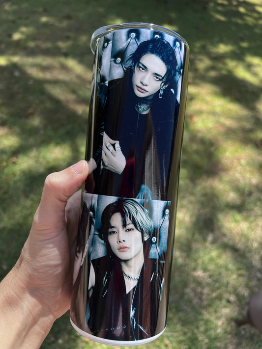 KimTheGrimm Stray Kids SKZ dark concept member photo collage 20oz stainless steel tumbler cup.