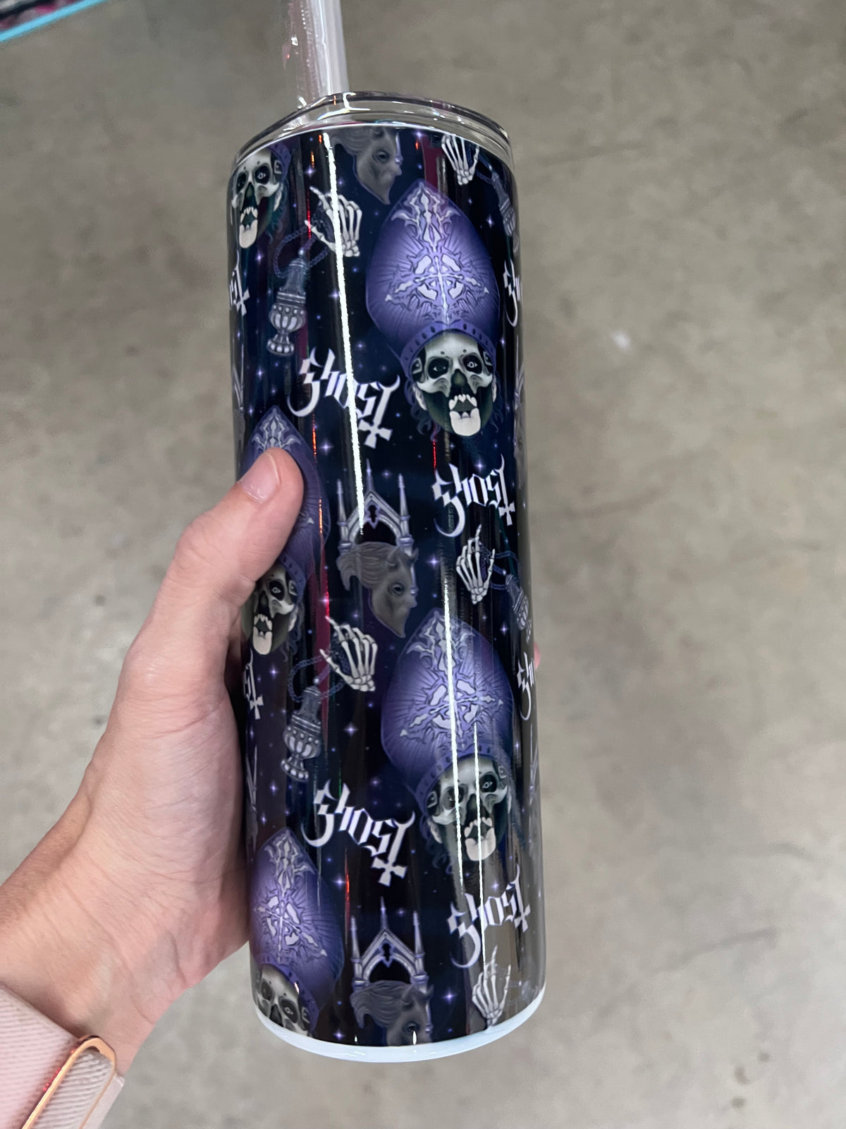 20oz Custom Tumbler | Ghost Band Papa Emeritus Seamless Pattern | Heavy Metal Gothic Fan Cup