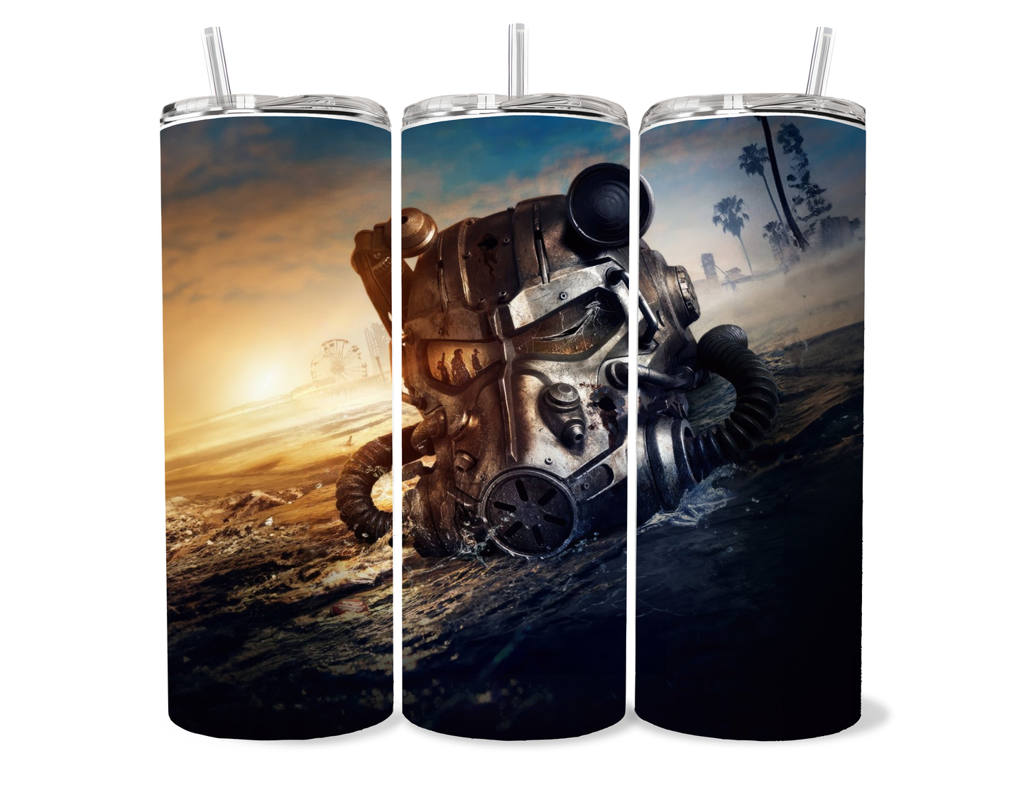 20oz Fallout Power Armor Helmet Tumbler featuring fandom-inspired artwork