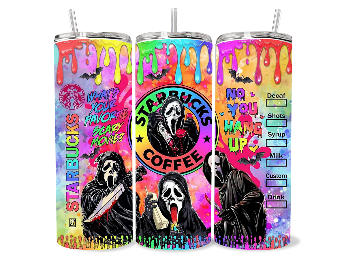 Ghostface Starbucks Inspired 20oz Horror Coffee Tumbler Cup