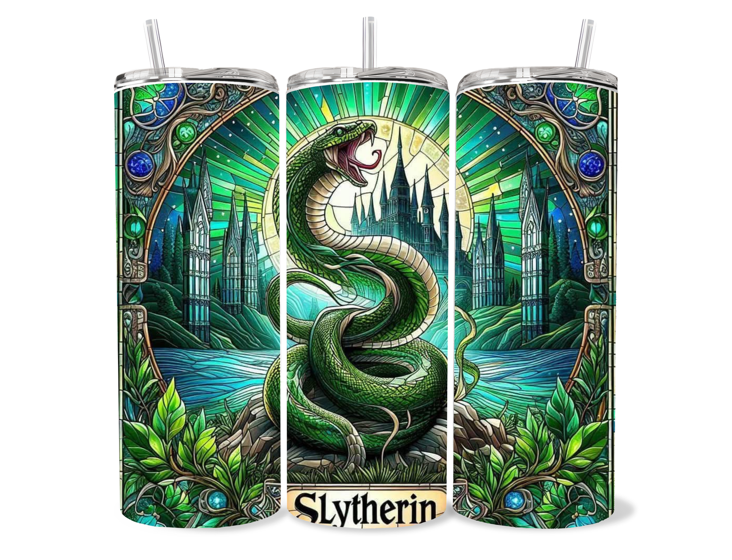20oz Wizard Academy House Crest Tumbler featuring fandom-inspired artwork