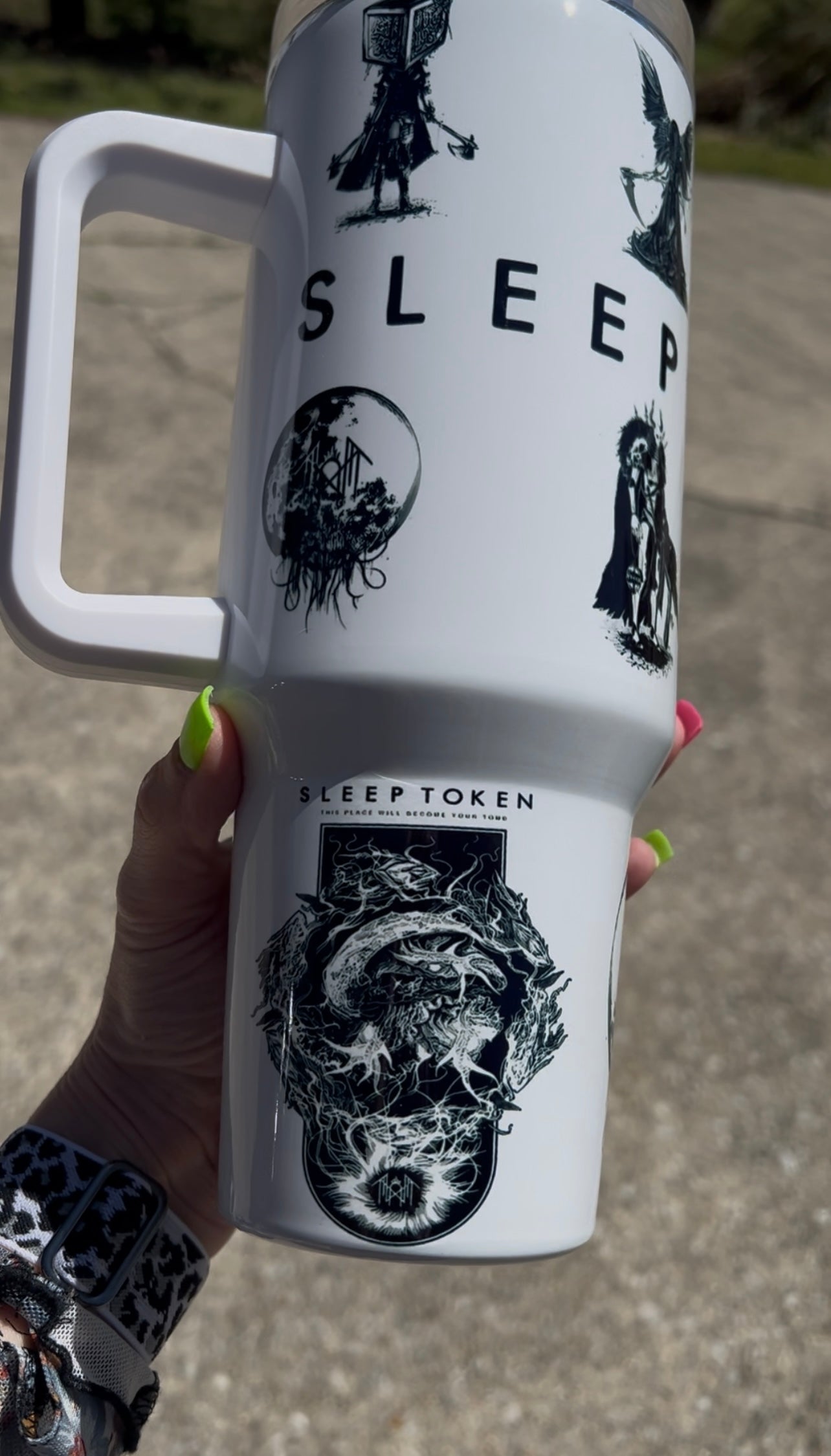 40oz White Sleep Tøken themed Tumbler cup