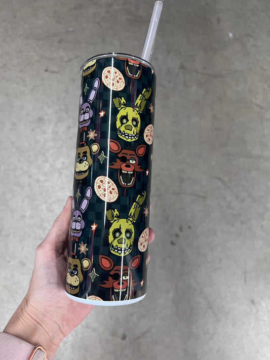 KimTheGrimm FNAF Five Nights at Freddys animatronics sublimated 20oz stainless steel tumbler cup.