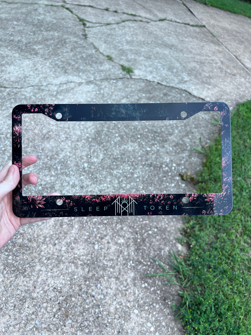 Sleep Token Floral License Plate Frame | 12x6 Aluminum Gothic Car Tag Frame | Alternative Car Accessory