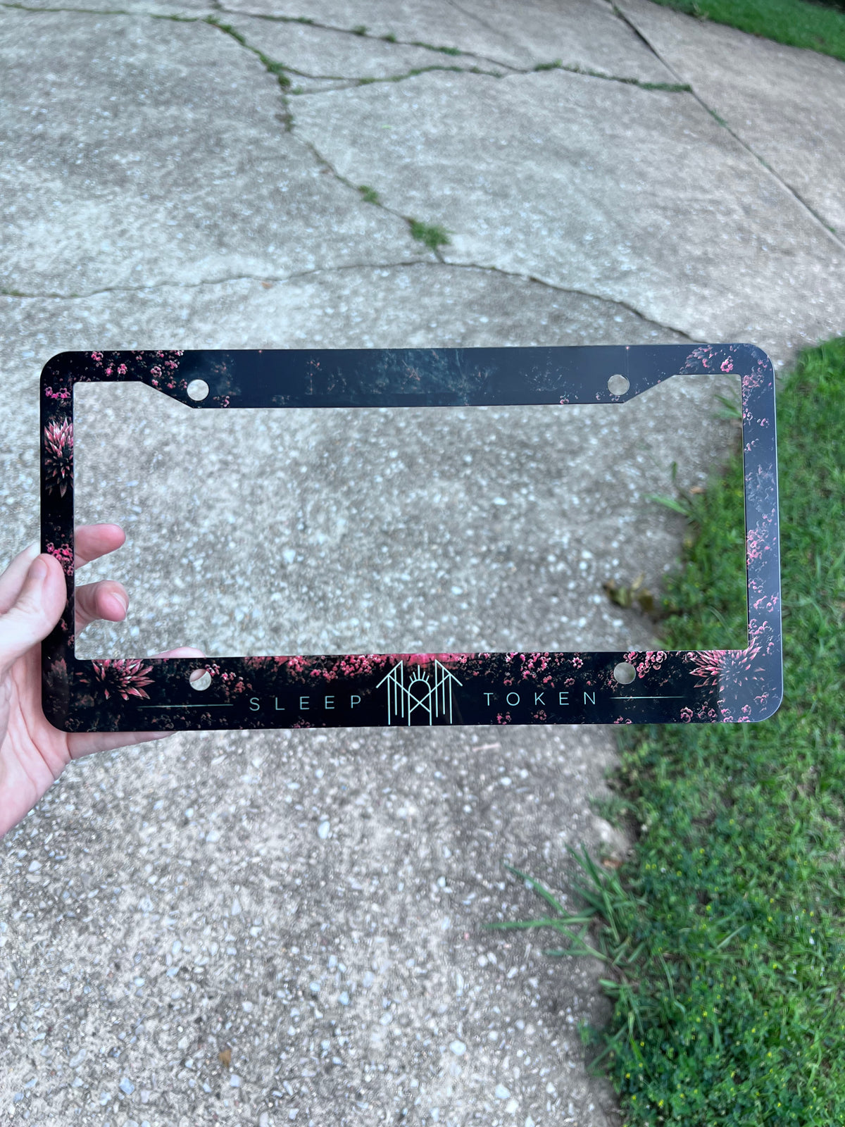 Sleep Token floral 12x6 license plate frame with gothic floral artwork