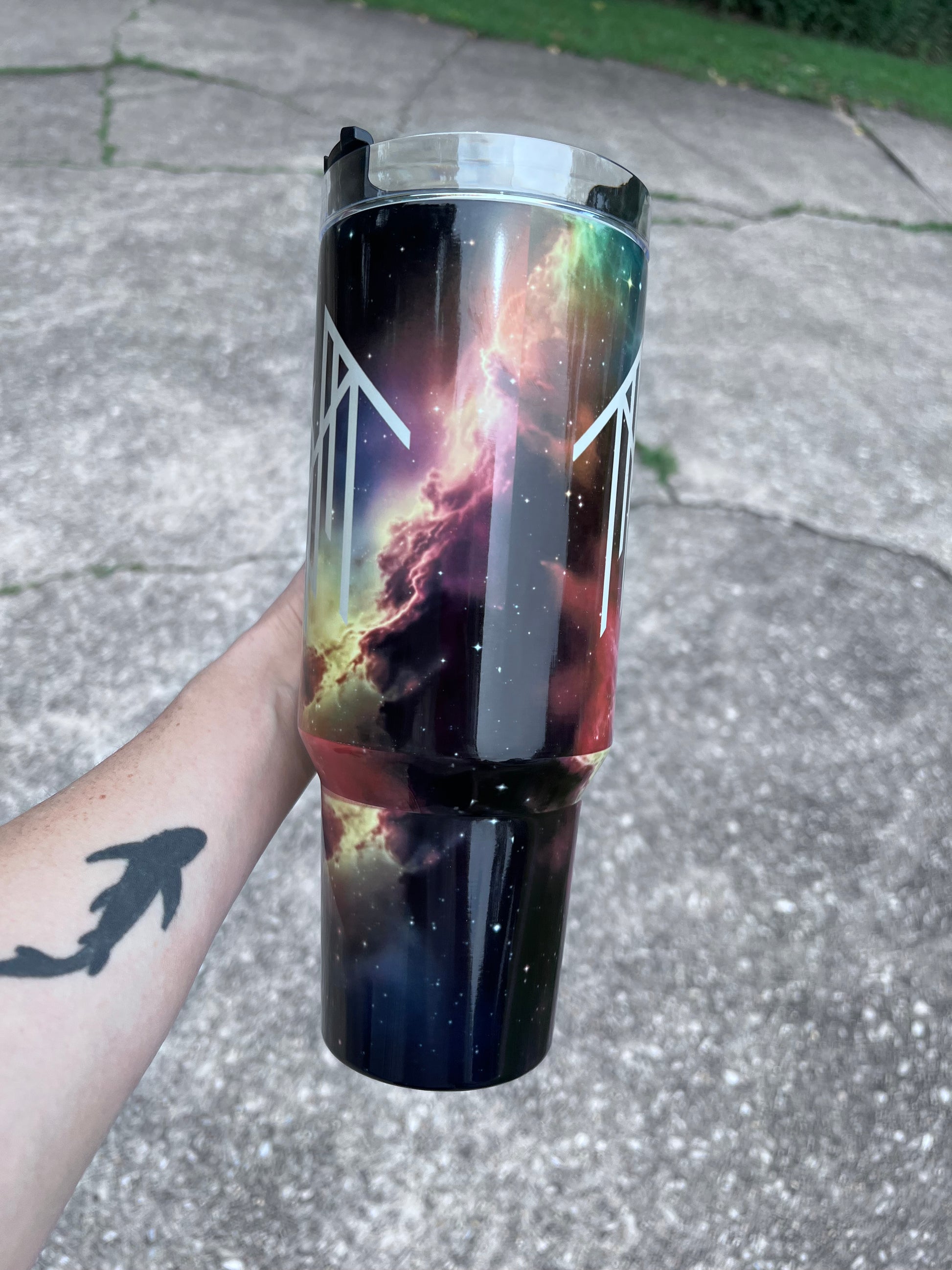 Sleep Token cosmic galaxy 40oz tumbler with nebula and celestial symbol artwork