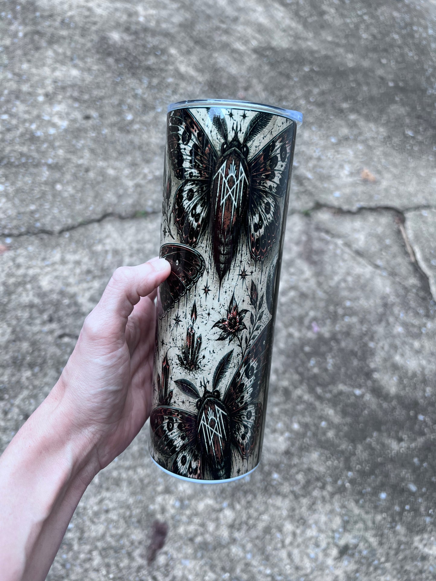 Sleep Token Inspired Gothic Moth 20oz Skinny Tumbler | Dark Academia Coffee Cup | Alternative Fan Gift