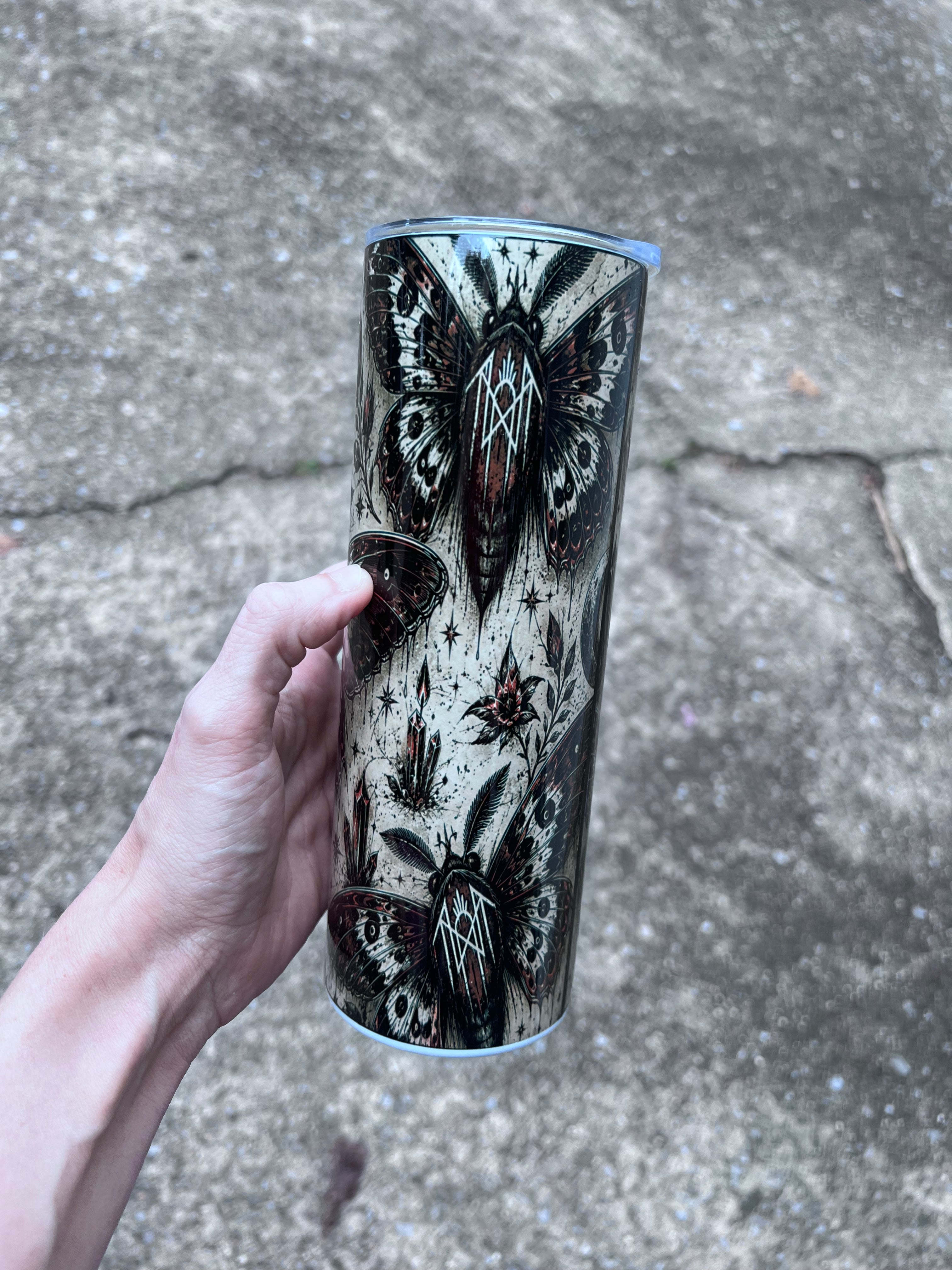 Sleep Token Inspired Gothic Moth 20oz Skinny Tumbler | Dark Academia Coffee Cup | Alternative Fan Gift