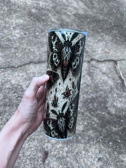 Sleep Token Inspired Gothic Moth 20oz Skinny Tumbler | Dark Academia Coffee Cup | Alternative Fan Gift