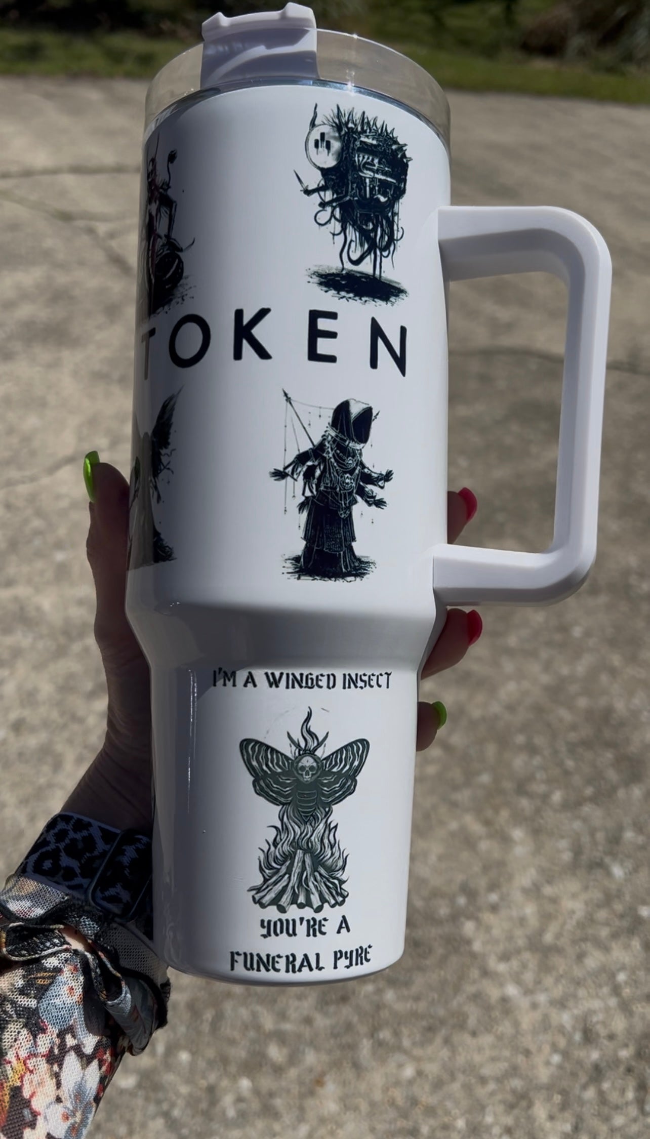 40oz White Sleep Tøken themed Tumbler cup