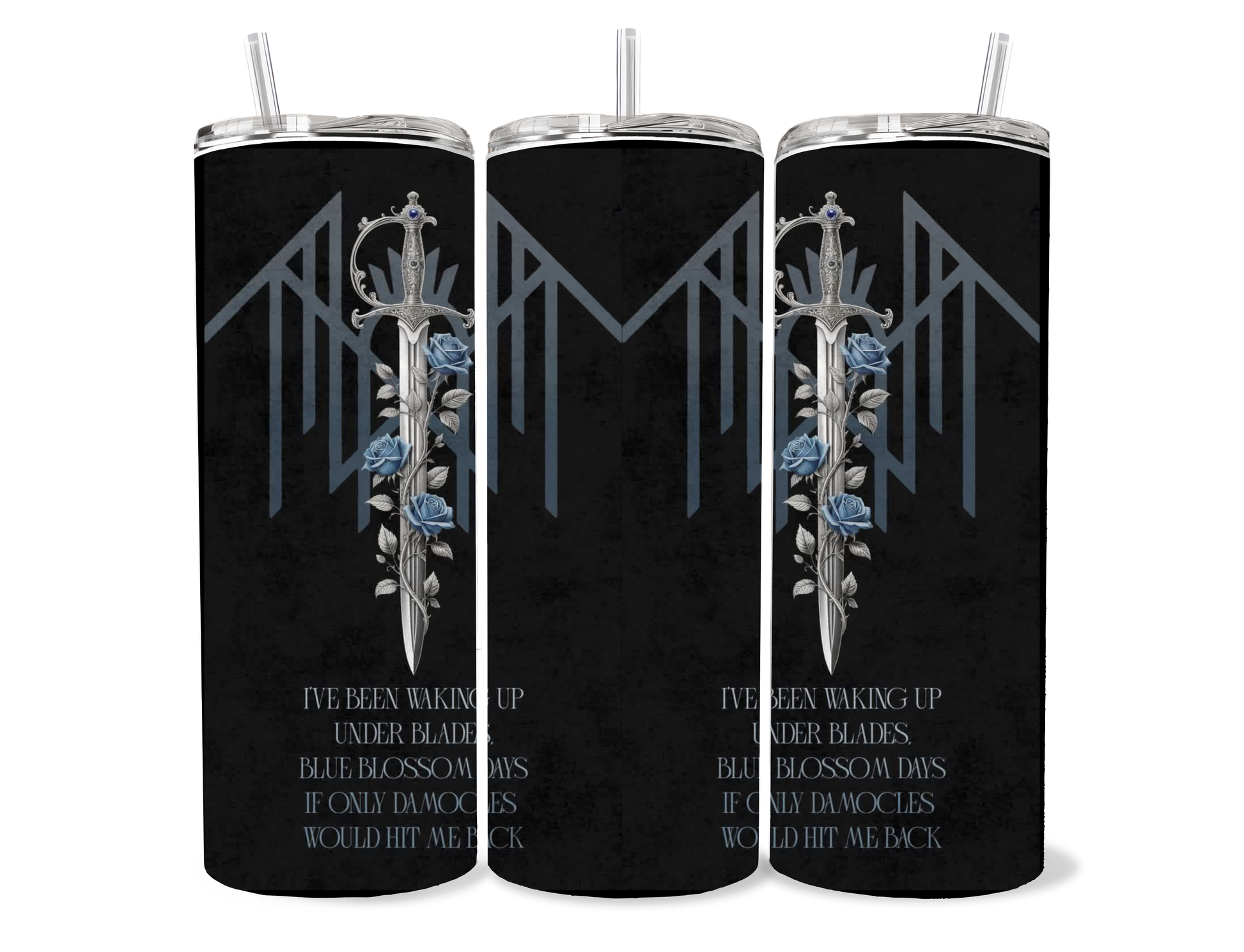 Sleep Token blue blossom gothic tumbler with blue roses and dark alternative artwork