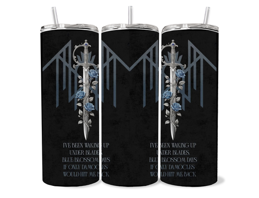 Sleep Token blue blossom gothic tumbler with blue roses and dark alternative artwork