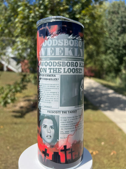 20oz Ghostface Woodsboro Tumbler | Scream featuring scream ghostface woodsboro inspired artwork