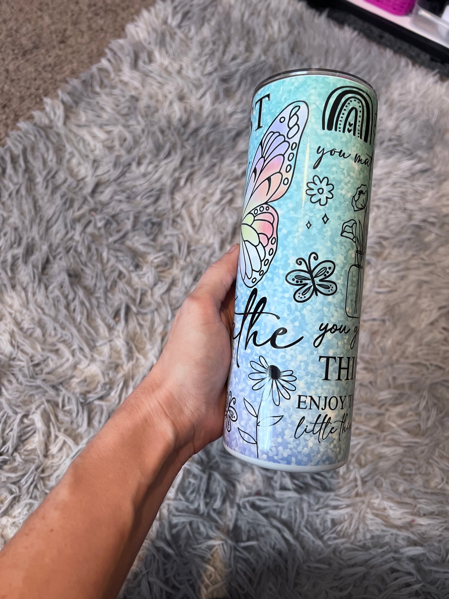 20oz “Just Breathe” Motivational themed stainless steel tumbler cup