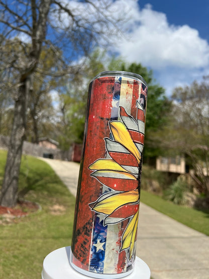 American Sunflower Tumbler | Patriotic featuring patriotic sunflower inspired artwork