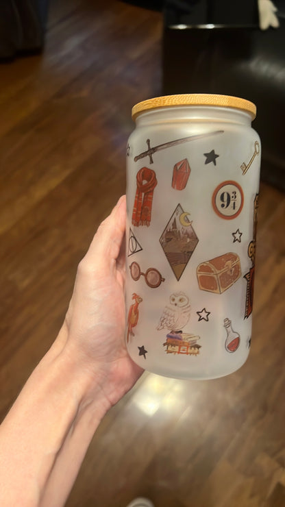 16oz Gryffindor Frosted Glass Tumbler featuring gryffindor harry potter inspired artwork