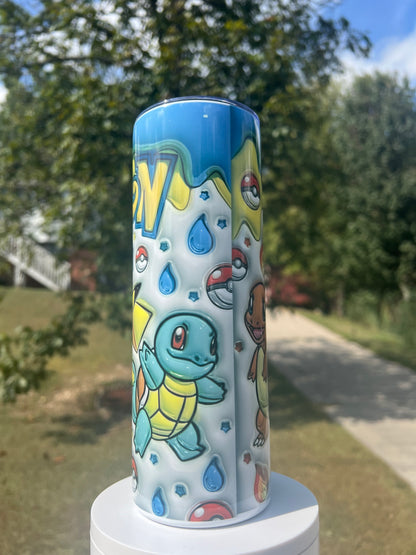 20oz Puffy Pokémon Starter Tumbler featuring pokémon starters inspired artwork
