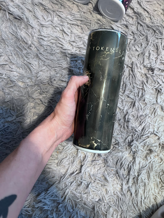 ST/ token-black and gold themed tumbler cup featuring the design artwork