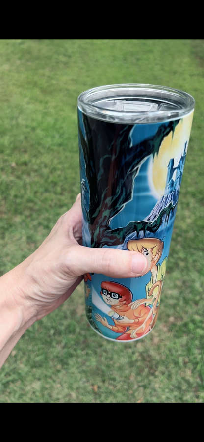 Scooby-Doo Inspired 20oz Skinny Tumbler – Mystery Machine Aesthetic Cup – Retro Cartoon Travel Mug – Handmade Fan Gift – Hot & Cold Drink Tumbler featuring the design artwork