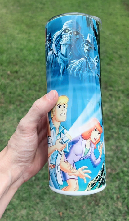 Scooby-Doo Inspired 20oz Skinny Tumbler – Mystery Machine Aesthetic Cup – Retro Cartoon Travel Mug – Handmade Fan Gift – Hot & Cold Drink Tumbler featuring the design artwork