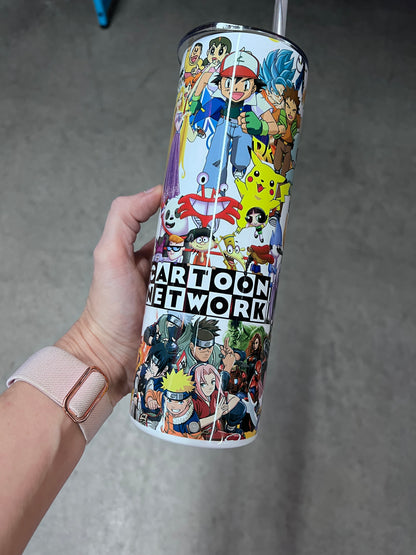 Colorful Cartoon Network nostalgia collage tumbler featuring retro cartoon and anime inspired characters