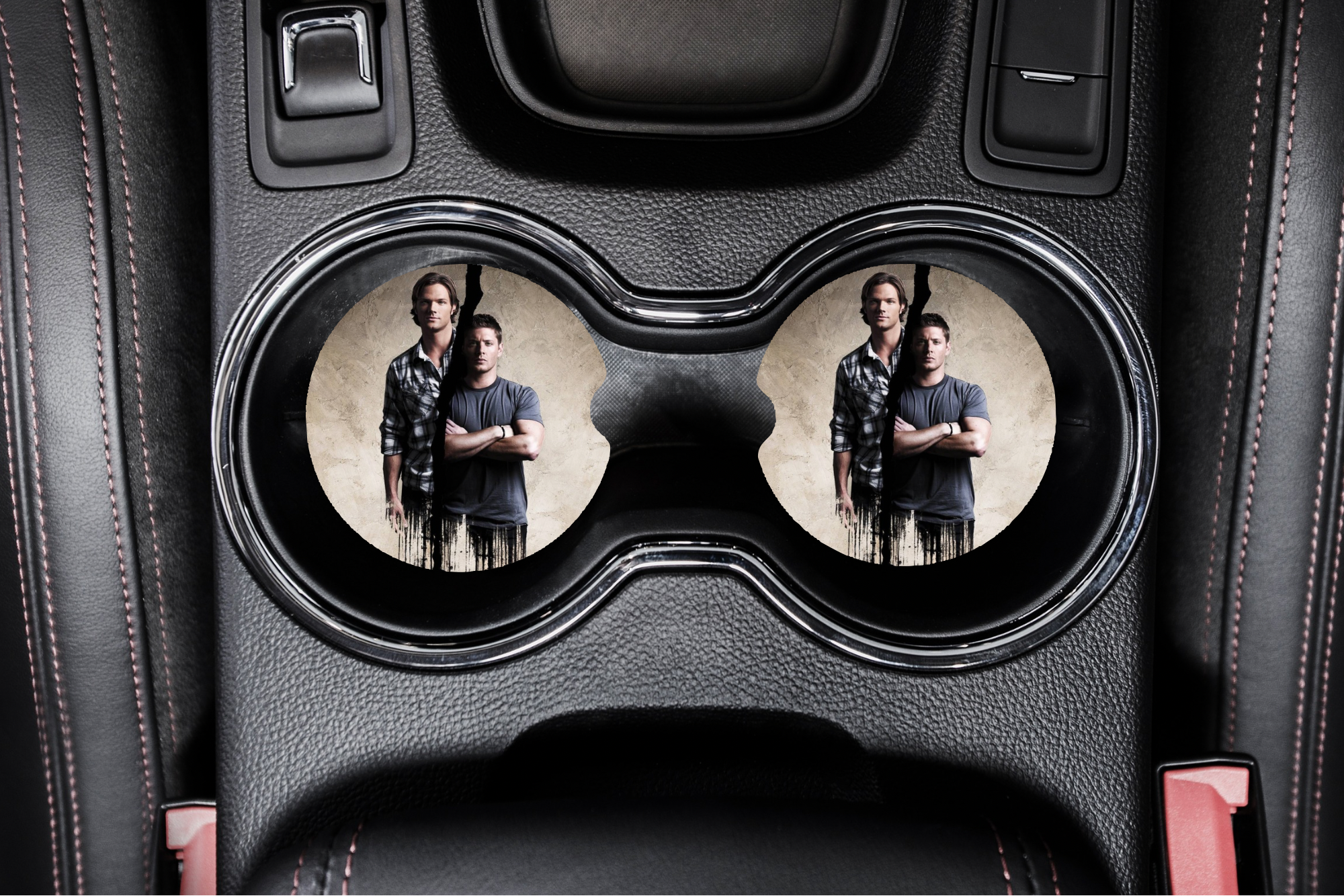 Dean & Sam Winchester Car Coaster Set | Supernatural SPN Car Accessories | Winchester Brothers Fandom Decor