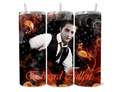 Intense Edward Cullen tumbler design with a fiery dark aesthetic, featuring glowing orange embers, smoke motifs, and the name 'Edward Cullen' in a red decorative script.