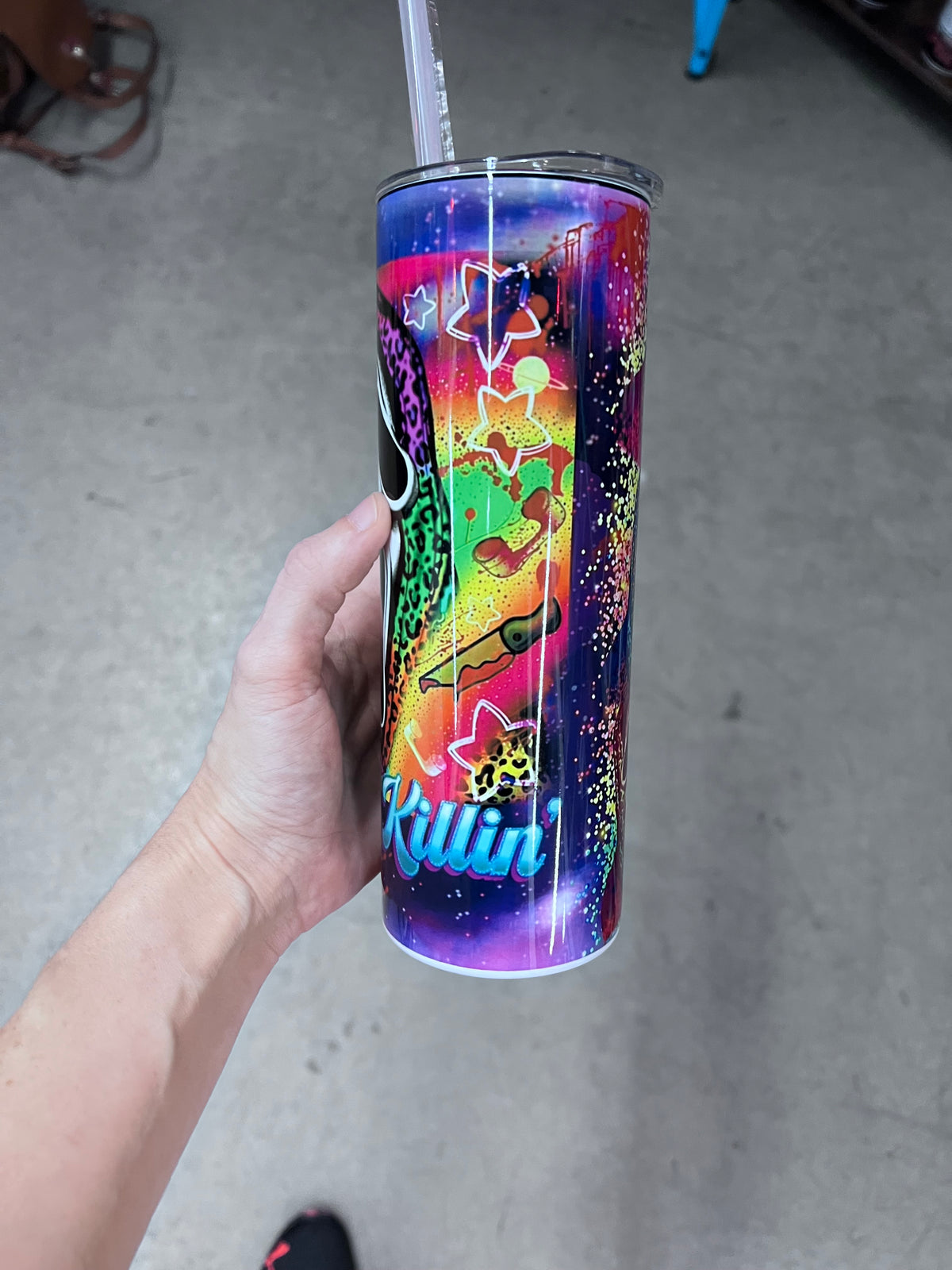 Chillin and Killin Ghostface Tumbler | Neon Rainbow Spooky Cute Horror Tumbler