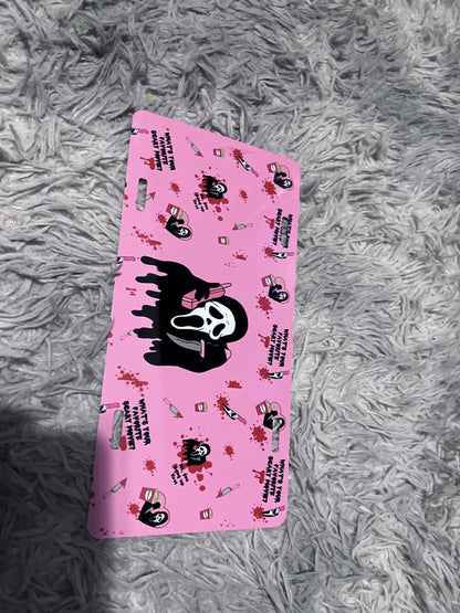 Ghostface Pink License Plate | Horror Car Decor featuring ghostface and scream horror inspired artwork