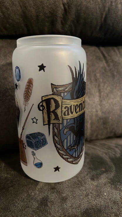 16oz Ravenclaw Frosted Glass Tumbler featuring ravenclaw harry potter inspired artwork