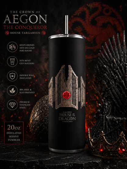 Aegon the Conqueror Crown Tumbler 20oz – House Targaryen Insulated Skinny Cup featuring the design artwork