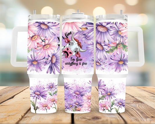 40oz Purple Flower Cow tumbler