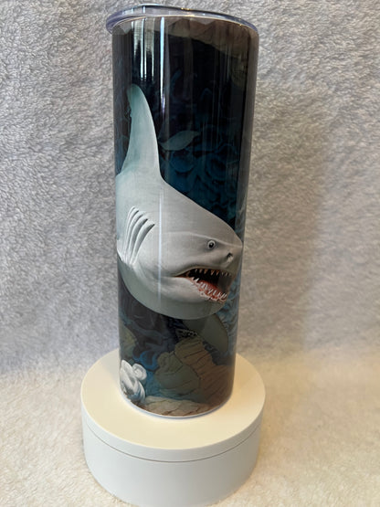 20oz Shark Tumbler | Shark Fan featuring shark fan inspired artwork
