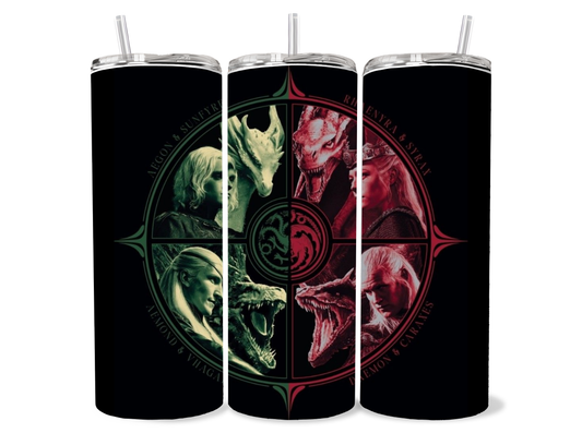 Dance of the Dragons Team Black vs Green 20oz Tumbler featuring fandom-inspired artwork