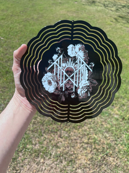 8in Floral Sleep Token Wind Spinner featuring fandom-inspired artwork