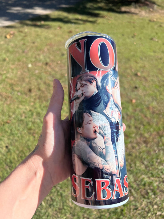 Noah Sebastian Bad Omens 90s rap tee 20oz stainless steel tumbler cup.⁠