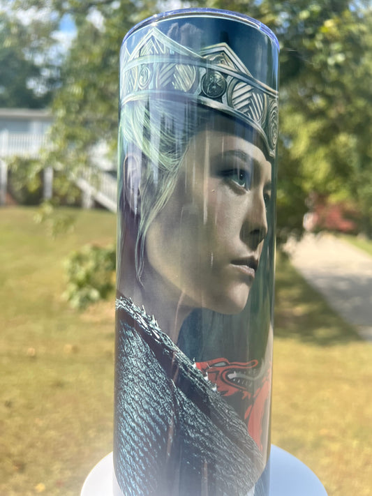 The Black Queen: Rhaenyra Targaryen 20oz Insulated Skinny Tumbler featuring the design artwork
