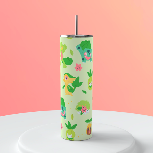 20oz Grass Pokémon Collage Tumbler featuring grass pokémon inspired artwork