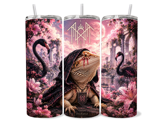 Bearded dragon and Sleep Token inspired Arcadia worship tumbler with celestial artwork