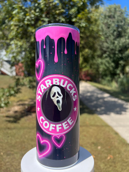 20oz Ghostface & Billy Loomis Tumbler | Scream featuring scream ghostface billy loomis inspired artwork