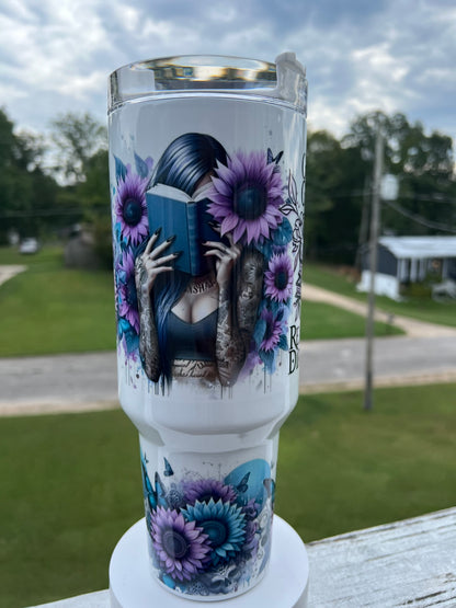40oz Book Girl Tumbler | Reader featuring book girl reader inspired artwork