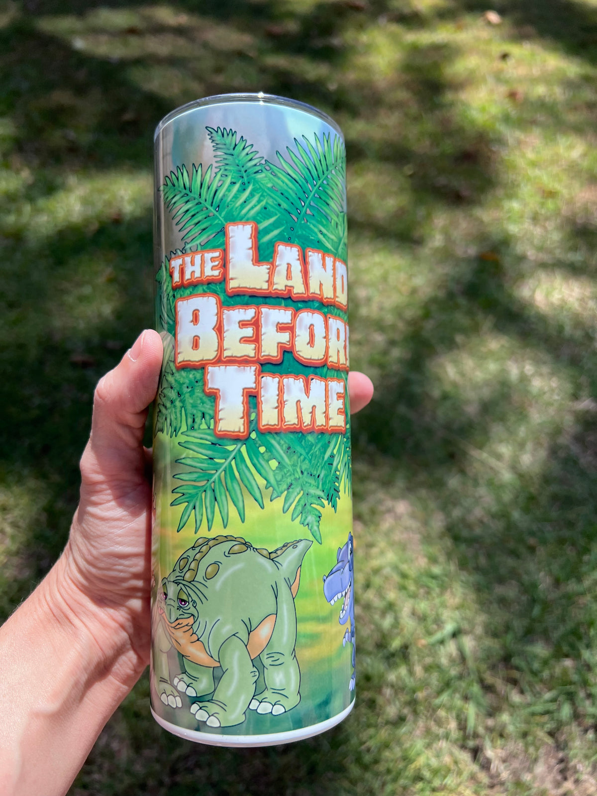 KimTheGrimm The Land Before Time Littlefoot and dinosaur gang 20oz stainless steel tumbler cup.⁠
