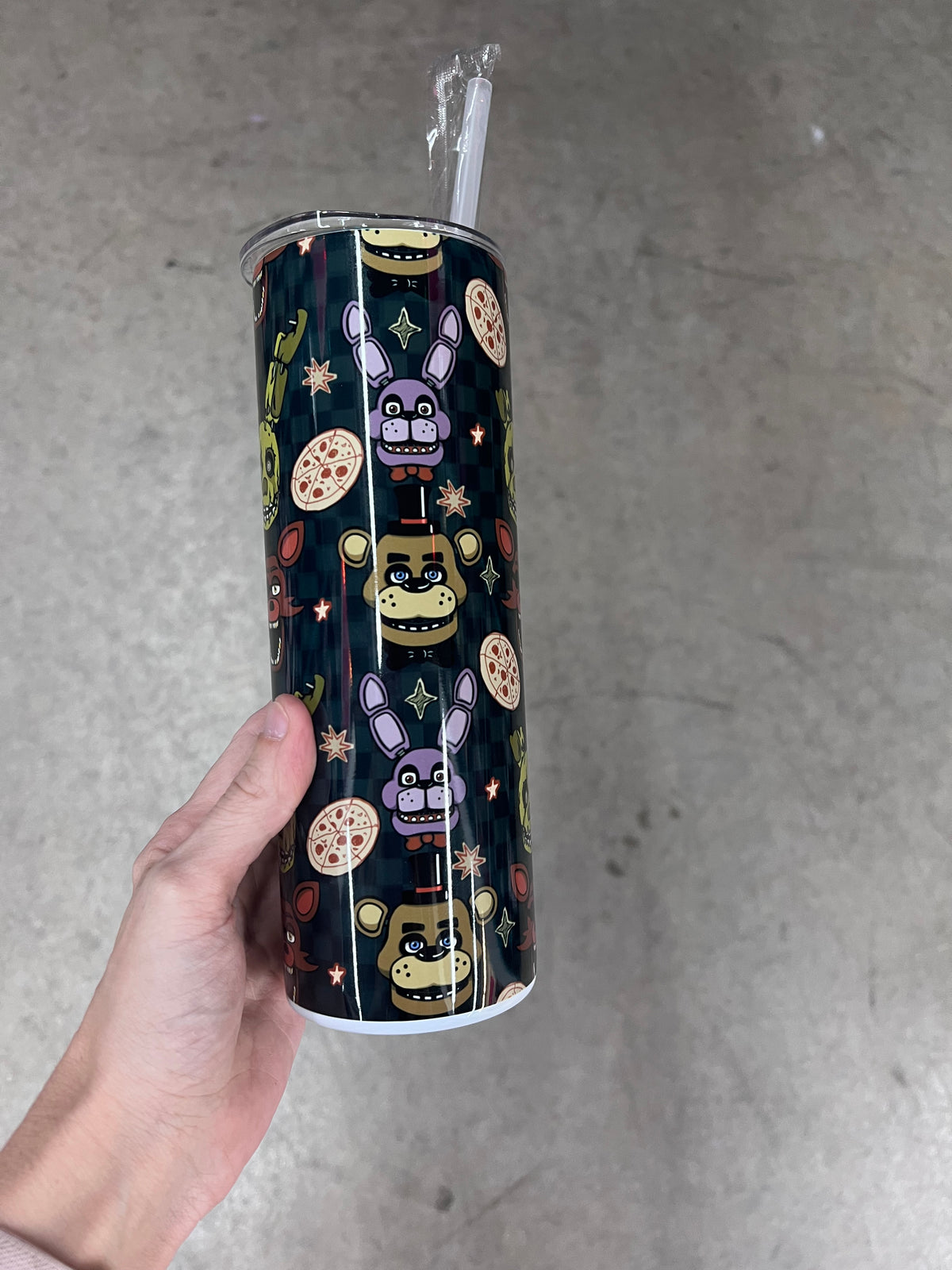 KimTheGrimm FNAF Five Nights at Freddys animatronics sublimated 20oz stainless steel tumbler cup.