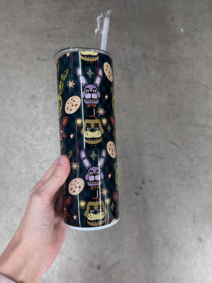 KimTheGrimm FNAF Five Nights at Freddys animatronics sublimated 20oz stainless steel tumbler cup.